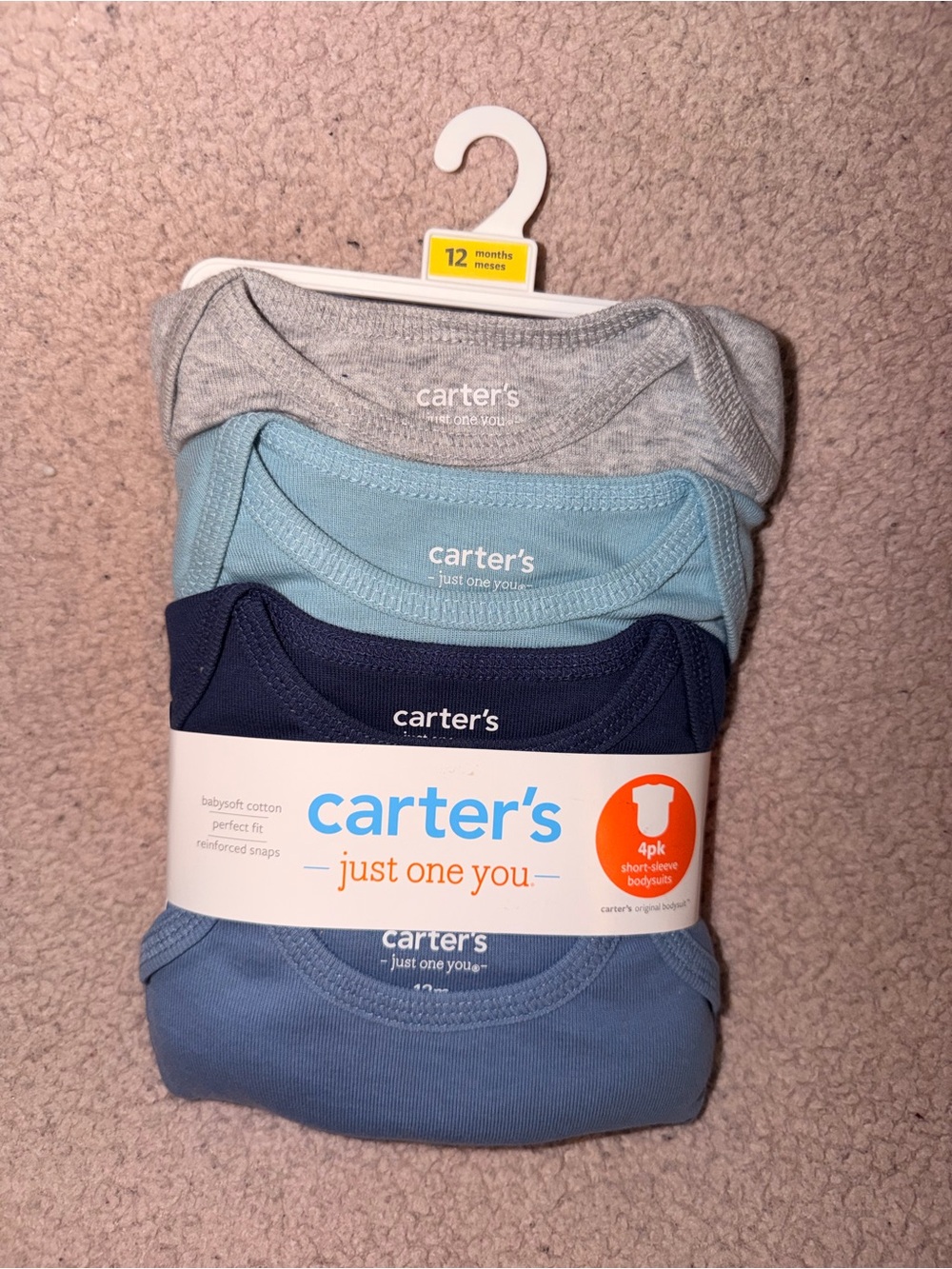 Carter's 4-Pack Short-Sleeve Bodysuits - Gray, Light Blue, Navy, Blue